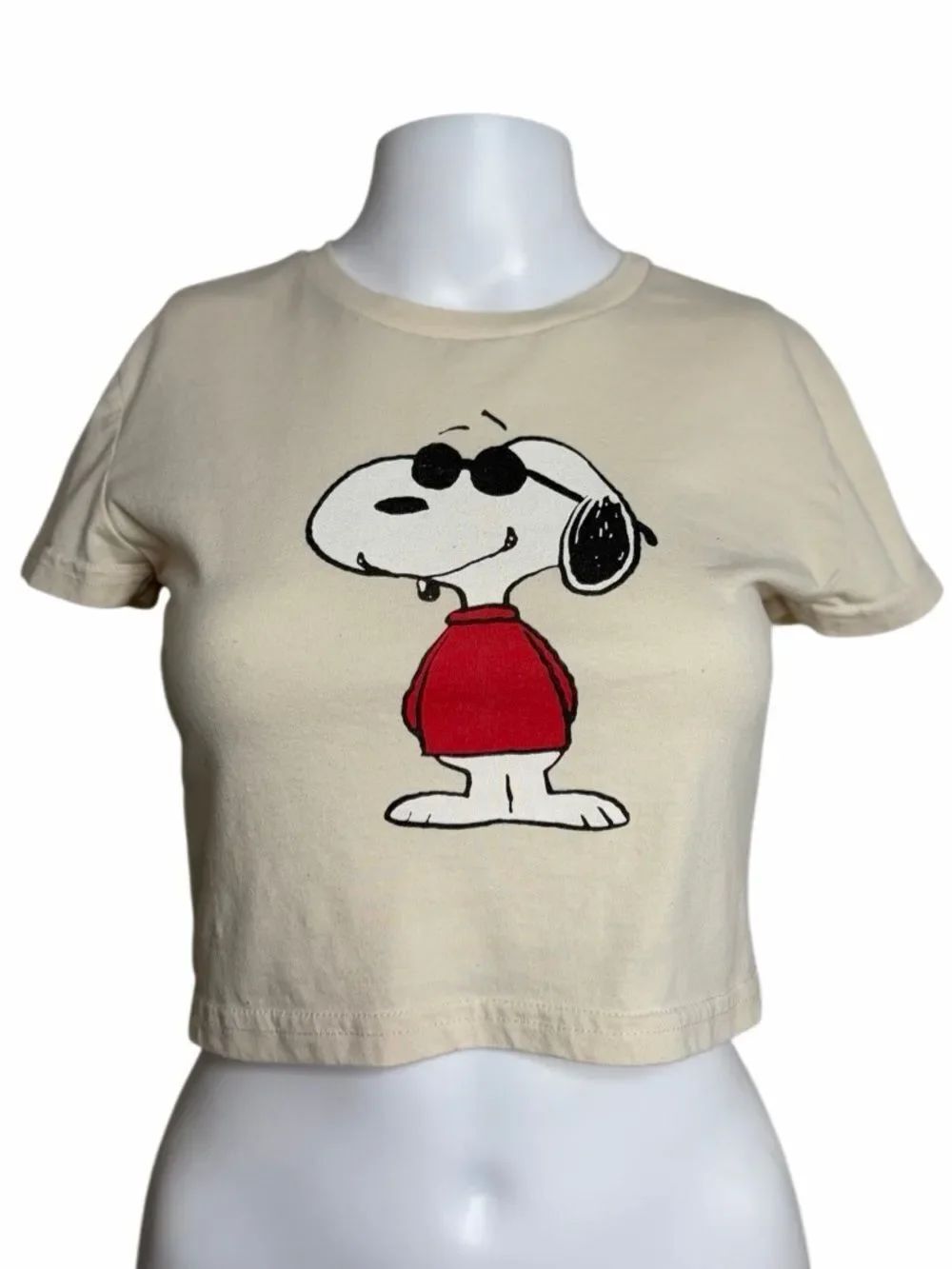 Aeropostale Snoopy Short Sleeve Crop Top Cream Size Small